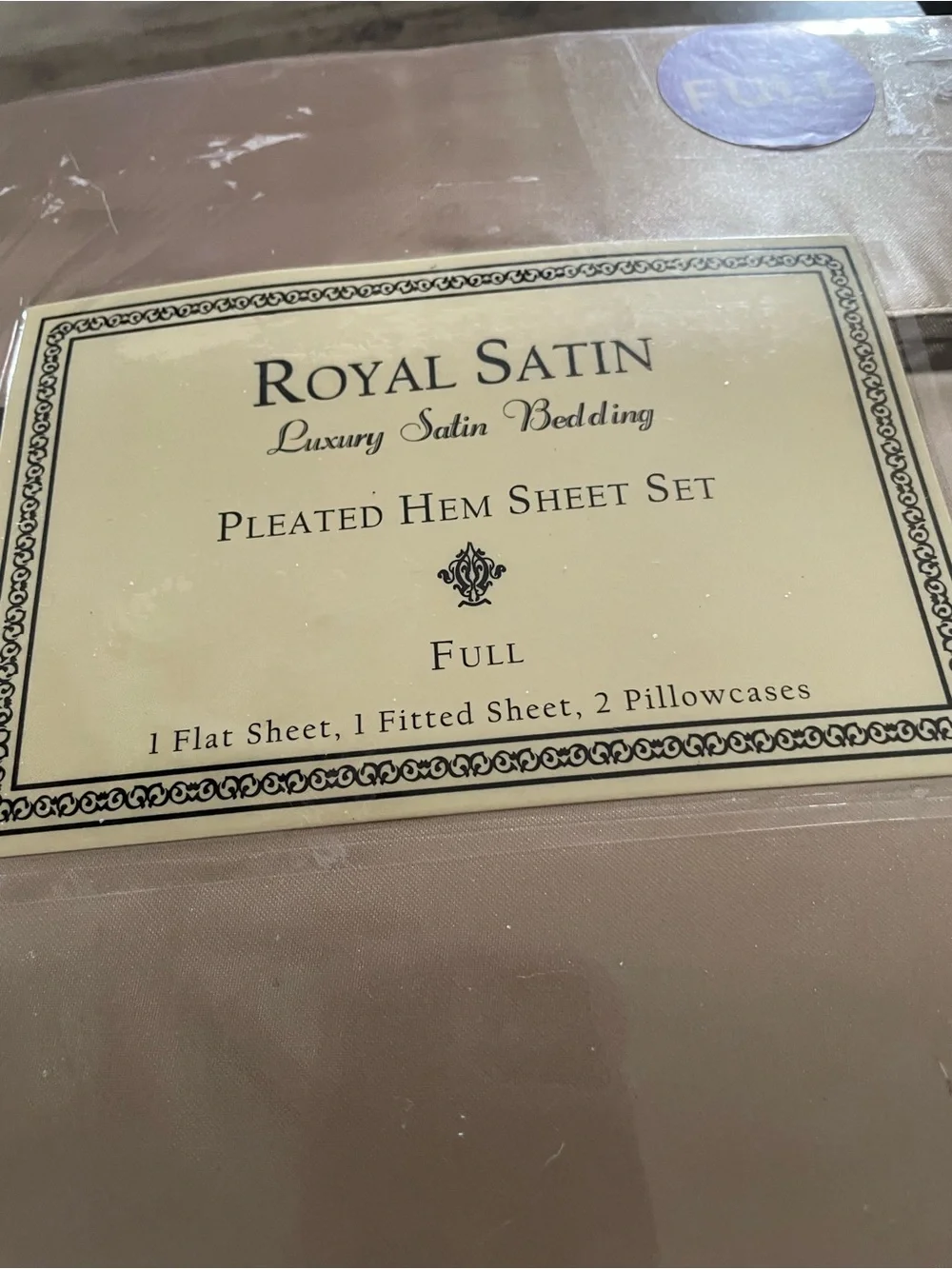 Vintage Royal Satin pleated hem Full Size Sheet set luxury satin chocolate taupe